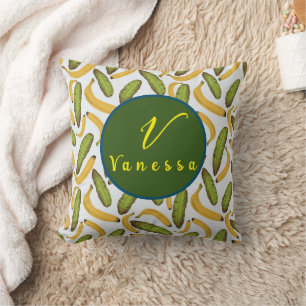 Tropical Banana Leaf Monogram Script  Cushion