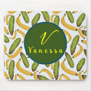 Tropical Banana Leaf Monogram Script  Mouse Pad