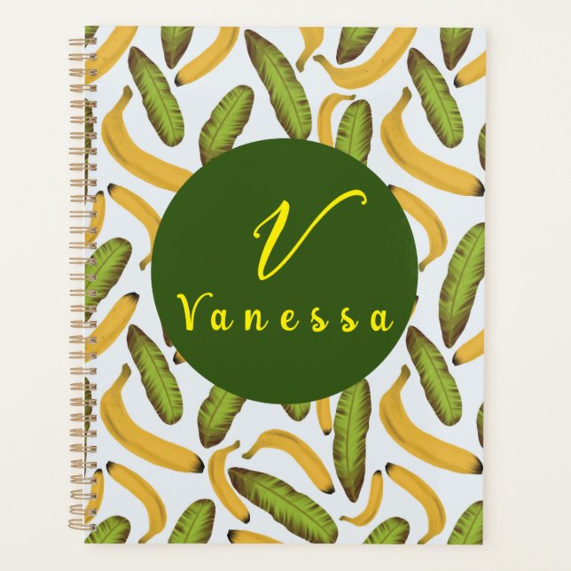 Tropical Banana Leaf Monogram Script Planner (Front)