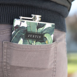 Tropical Banana Leaf Palm Tree Vinyl Wrapped Flask