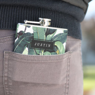 Tropical Banana Leaf Palm Tree Vinyl Wrapped Flask