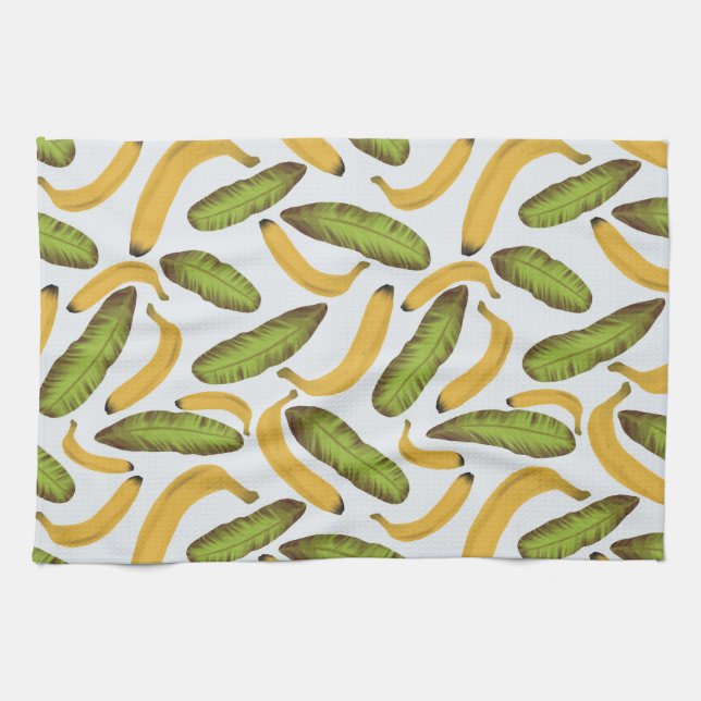 Tropical Banana Leaf Pattern  Tea Towel (Horizontal)
