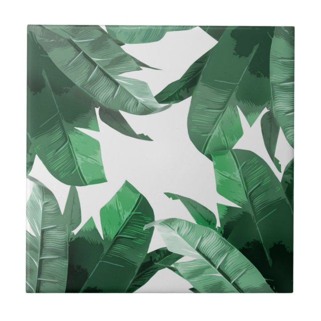 Tropical Banana Leaf Print Ceramic Photo Tile (Front)