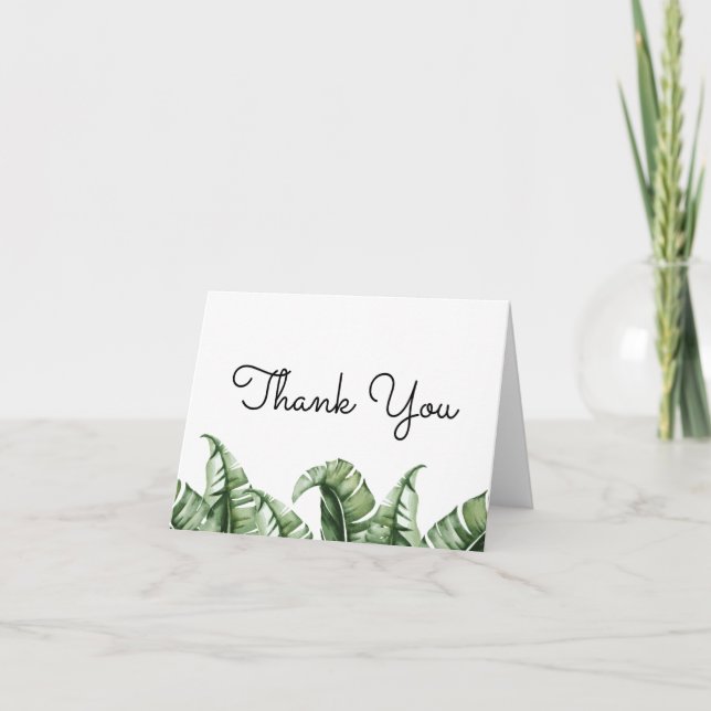 Tropical Banana Leaf Simple Script Thank You Note Card (Front)