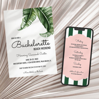 Tropical Banana Leaf/Stripes Bachelorette Invitation