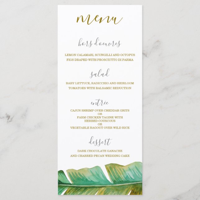 Tropical Banana Leaf Wedding Menu Card (Front)