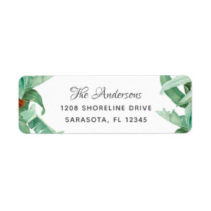 Tropical Banana Leaves Botanical Foliage Return Address Label