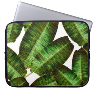 Tropical banana leaves, jungle leaf seamless flora laptop sleeve