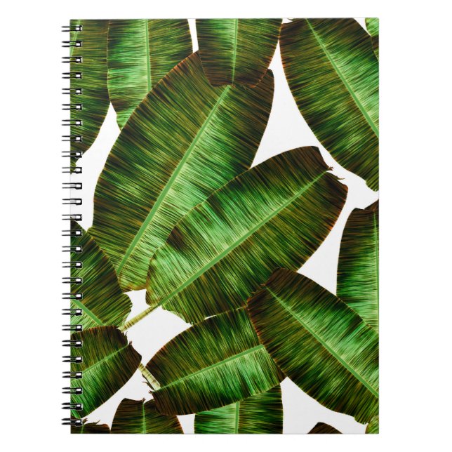 Tropical banana leaves, jungle leaf seamless flora notebook (Front)