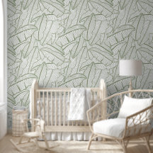 Tropical Banana Leaves Line Art Sage Green