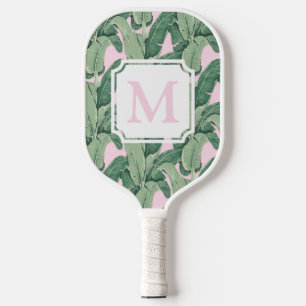 Tropical Banana Leaves Monogram Stripes Pickleball Paddle