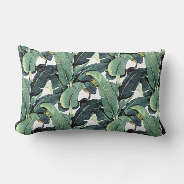 Tropical Banana Leaves Palm Lumbar Throw Pillow (Front)