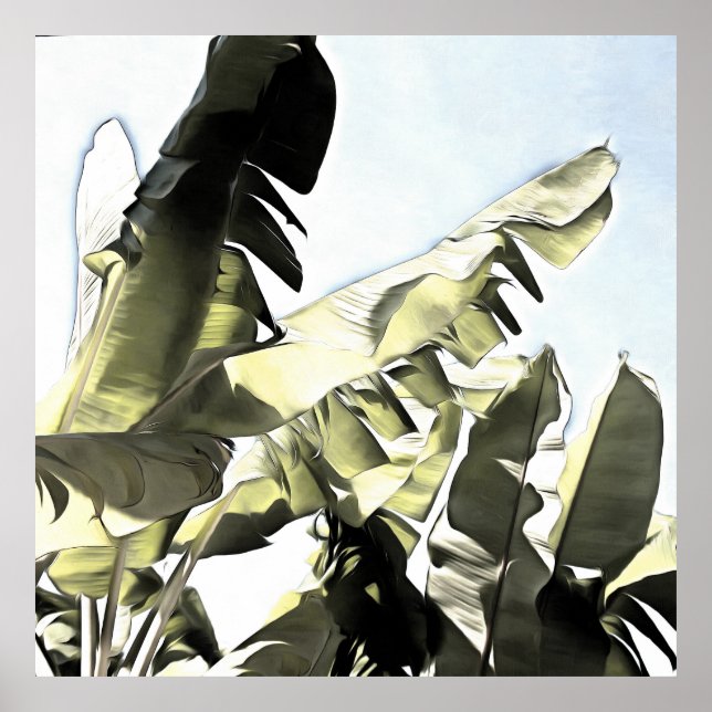 Tropical Banana Leaves Pastel Colour Illustration Poster (Front)