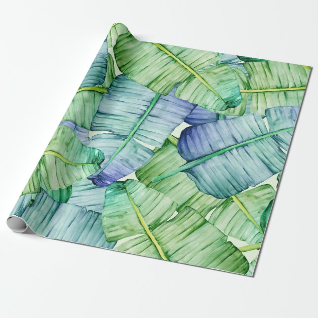 Tropical Banana Leaves Pattern Wrapping Paper (Unrolled)