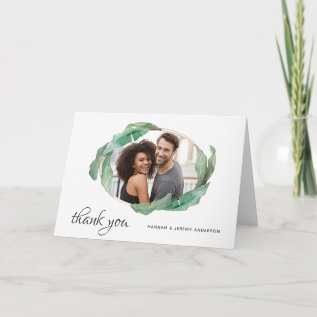 Tropical Banana Leaves Thank You with Photo Card (Front)