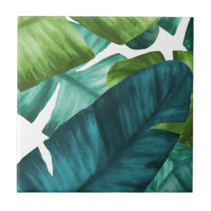 Tropical Banana Leaves Unique Pattern Tile