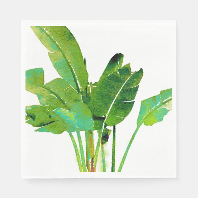 Tropical Banana Leaves Watercolor Napkin (Front)