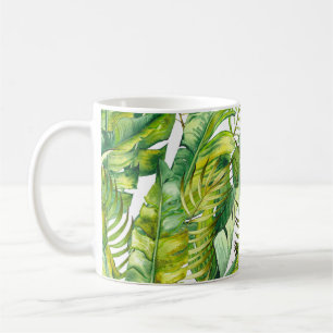 Tropical Banana Leaves Watercolor Pattern Coffee Mug