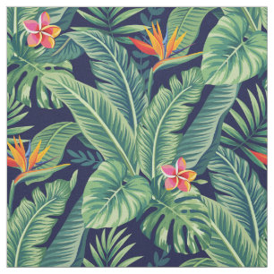 Tropical Banana Monstera Palm Leaves & Flowers Fabric