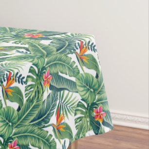 Tropical Banana Monstera Palm Leaves & Flowers Tablecloth