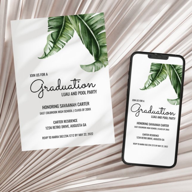 Tropical Banana Palm Leaf Graduation Party Invitation (Creator Uploaded)
