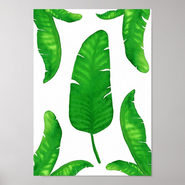 Tropical Banana Palm Leaves print A4 Watercolor (Front)