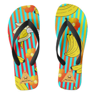 Tropical Banana Striped Flip Flops