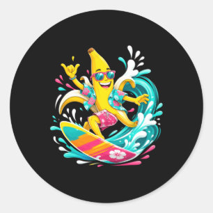 Tropical Banana Surfer Riding Summer Waves Classic Round Sticker