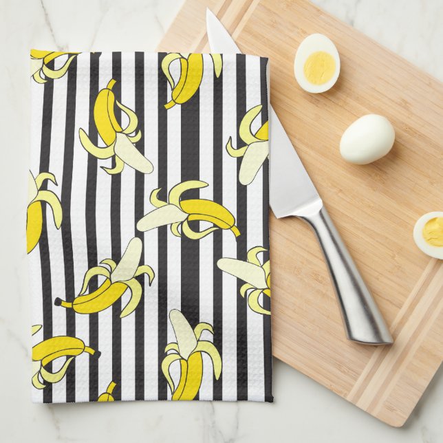 Tropical Bananas Stripes Tea Towel (Quarter Fold)