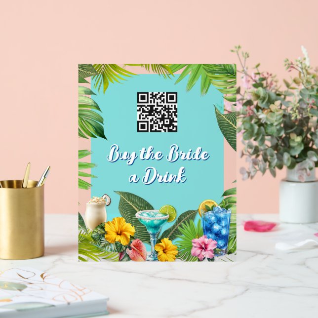 Tropical Bar Bridal Party Bachelorette QR code Acrylic Sign (Wedding)