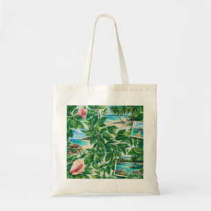 Tropical Barbuda Beach Botanical Collage Tote Bag