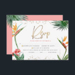 Tropical Bat Mitzvah Gold Script Palm Watercolor RSVP Card<br><div class="desc">Be proud, rejoice and celebrate this milestone of your favourite Bat Mitzvah with this sophisticated, personalised RSVP insert card for your event! Stylish, stunning, colourful, tropical watercolor birds of paradise flowers, faux gold handwritten script, Star of David and glitter dots, along with dark rose pink and grey modern sans serif...</div>