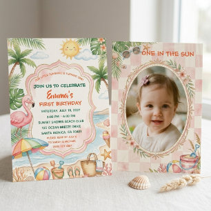 Tropical Beach 1st Birthday Girl Pink Summer Pool Invitation