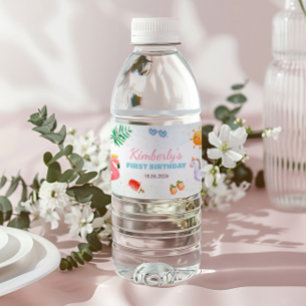 Tropical Beach 1st Birthday Party Water Bottle Label