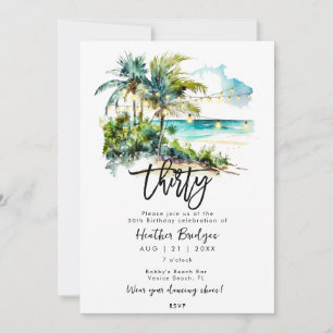 Tropical beach 30th birthday party invitation