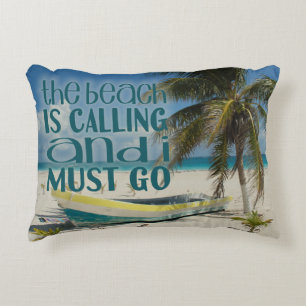 Tropical Beach Accent Pillow Palm Tree Old Boat