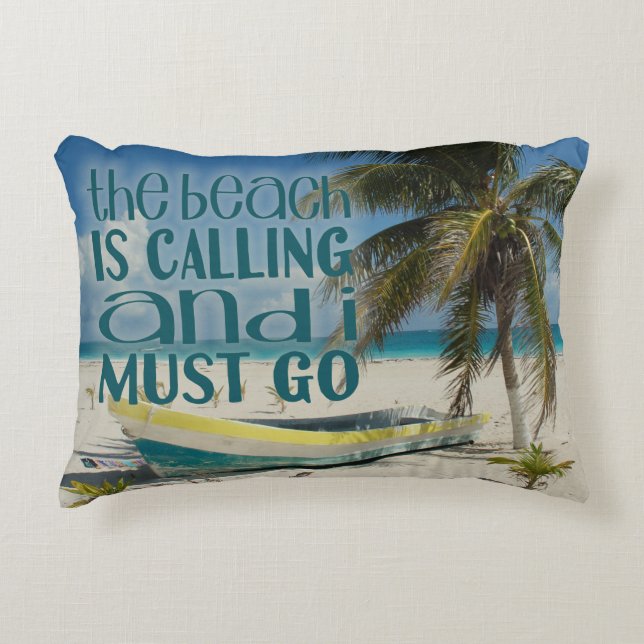Tropical Beach Accent Pillow Palm Tree Old Boat (Front)