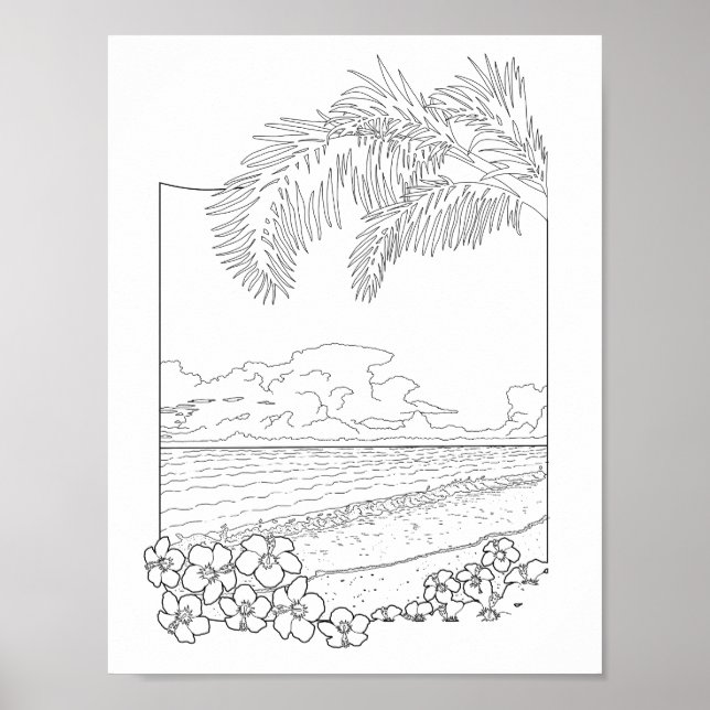 Tropical Beach Adult Colouring Poster (Front)