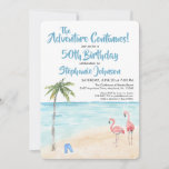 Tropical Beach Adventure 50th Birthday Party Blue Invitation<br><div class="desc">Tropical Beach Adventure 50th Birthday Party Blue Invitations. Watercolor beach ocean scene with "The Adventure Continues" 50th birthday celebration design. Perfect for the birthday girl that loves the beach, ocean and adventure and wants to celebrate the continuing adventure! The design is a blue themed watercolor with pretty sand beach, ocean...</div>