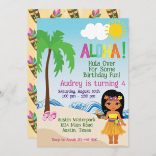 Tropical Beach Aloha Luau Birthday Invitation