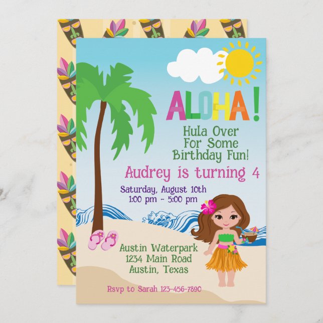Tropical Beach Aloha Luau Birthday Invitation (Front/Back)