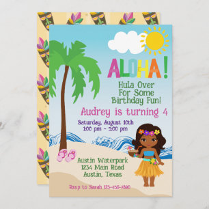 Tropical Beach Aloha Luau Birthday Invitation