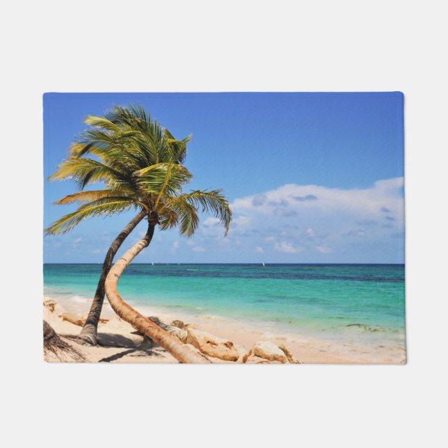 Tropical Beach And Palm Tree Doormat (Front)