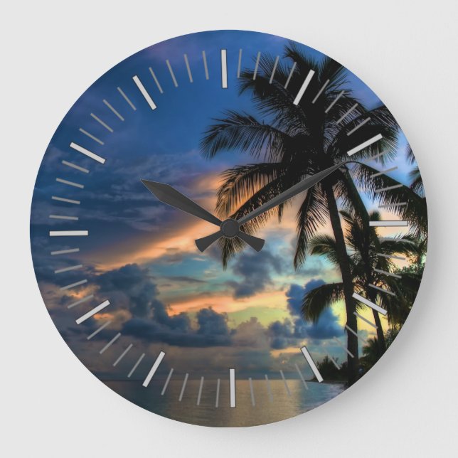 Tropical Beach and Palm Trees Large Clock (Front)