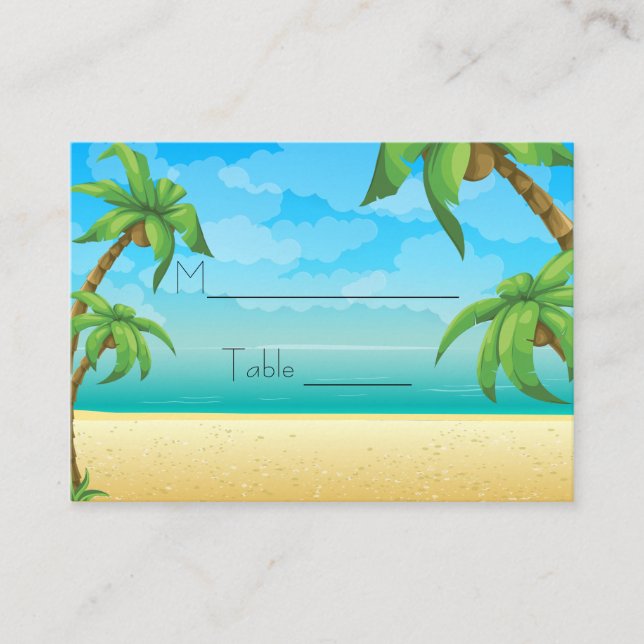 Tropical Beach and Palm Trees Place Setting Card (Front)