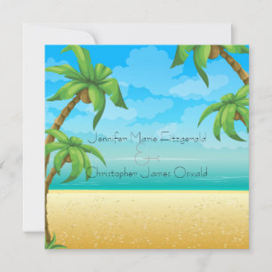 Tropical Beach and Palm Trees Wedding Invitation