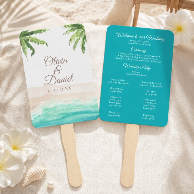 Tropical Beach and Palm Trees Wedding Program Hand Fan (Tropical Beach and Palm Trees Wedding Program Hand Fan)