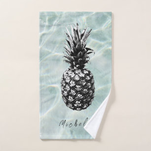 Tropical Beach and Sandy Pineapple Custom Hand Towel