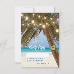 Tropical Beach and String Lights Wedding RSVP Card