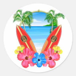 Tropical Beach And Surfboards Classic Round Sticker